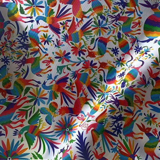Tela Tenango Colores Arcoiris México Alebrijes (1 Metro) Alegria Fondo Blanco