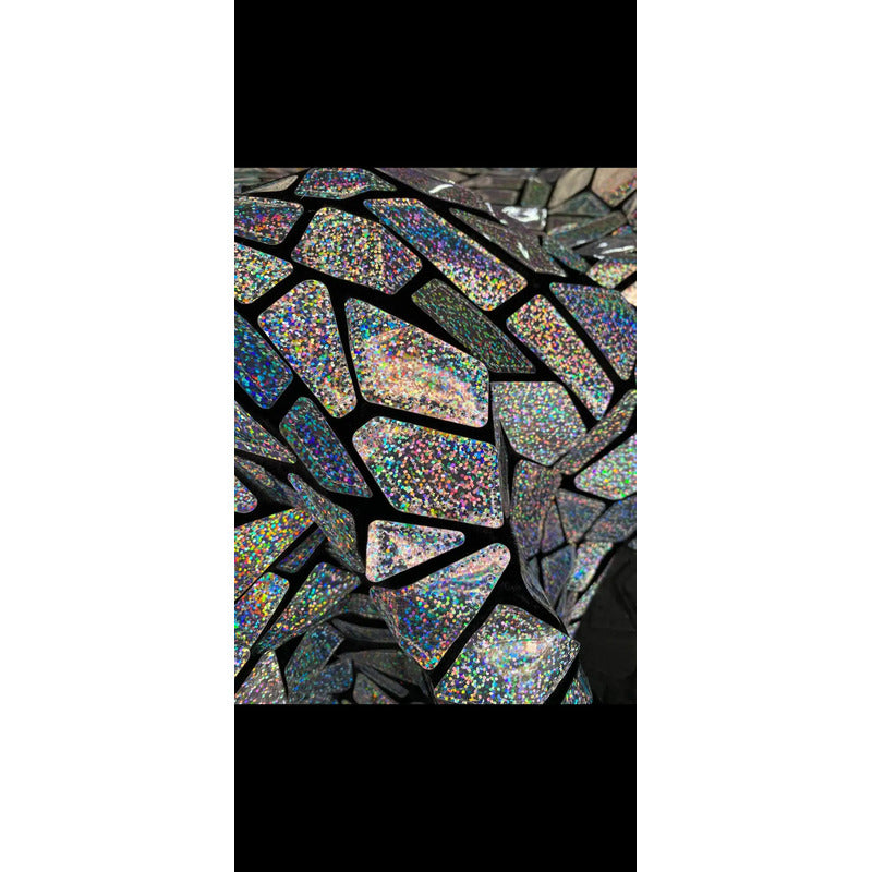 Tela Premium De Terciopelo Con Espejo Vestuario Circo (5m) Plateado Holografico Terciopelo Espejo