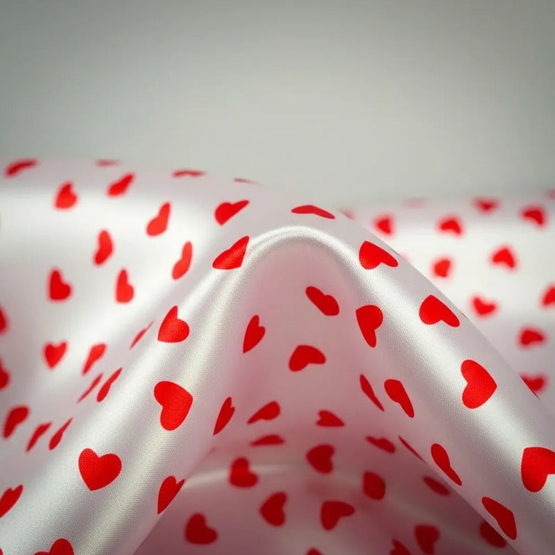 Tela Satinada Estampado Corazones San Valentín (10 Metros)