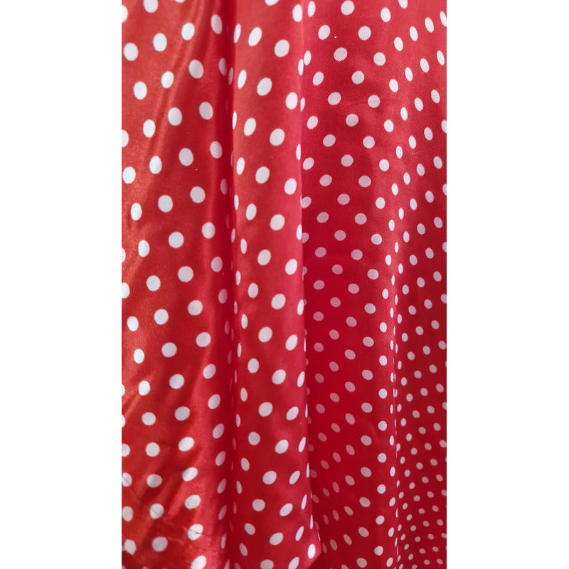 Tela Lunares Satinada Vestuarios Y Más ( 1 Metro) Rojo Lunares Blancos Chicos