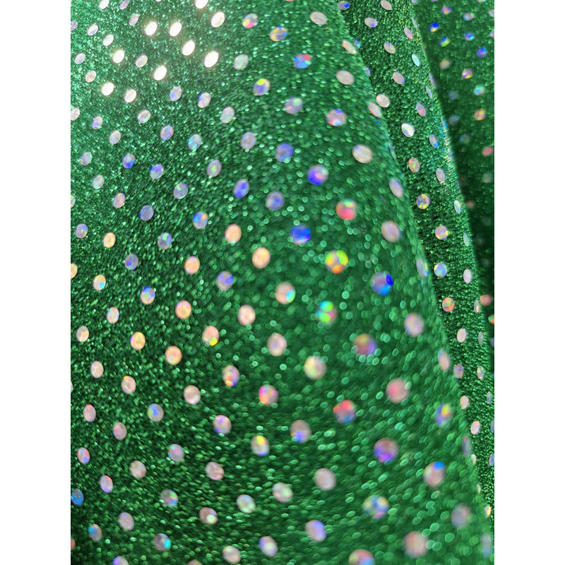 Tela Galaxia Lentejuela  Elástica Trikelle ( 1 Metro).retazo Verde Galaxia Lentejuela