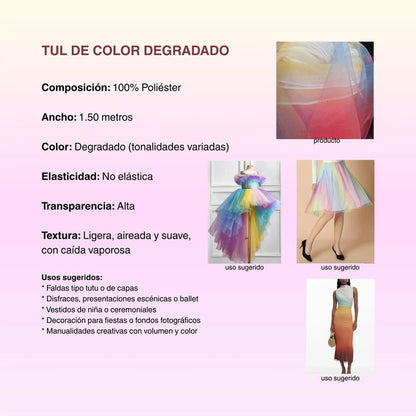 Tul De Color Degradado (1 Metro) Colores Pastel