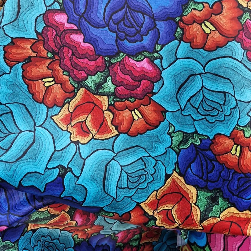 Tela Estampada Patrones Mexicanos, Bordados, Rosas (1 M)