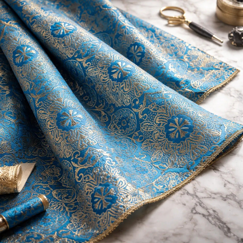 Tela Jacquard Litúrgica Para Iglesia Altar 2m Turquesa Litúrgica