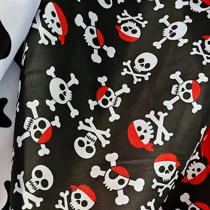 Tela Satin Estampado Disfraz Piratas Halloween (1 M) Negro Piratas