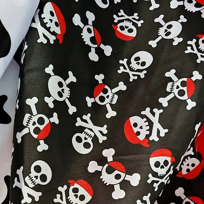 Tela Satin Estampado Disfraz Piratas Halloween (1 M) Negro Piratas