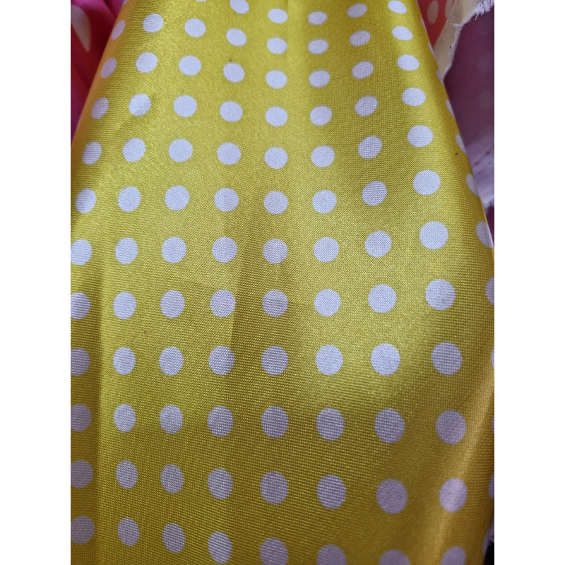 Tela Lunares Satinada Vestuarios Y Más ( 1 Metro) Amarillo Lunares Blancos Chicos