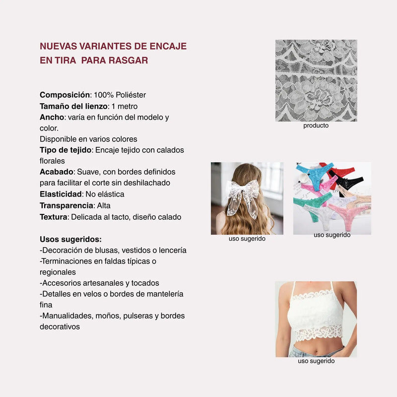 Encaje De Tira O Para Rasgar Varios Colores (1 M) Verde Oscuro
