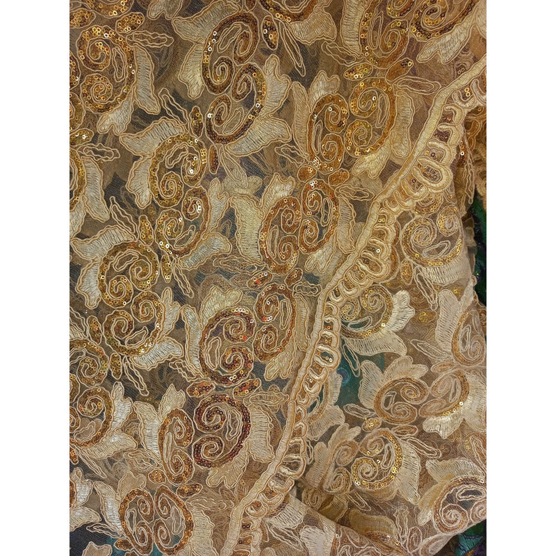 Tela Con Patrones Bordados Y Lentejuelas De Colores (1m)