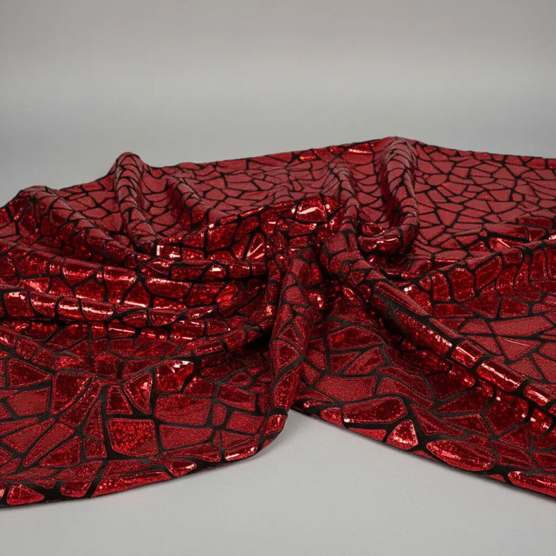 Tela Premium De Terciopelo Con Espejo Vestuario Circo (1m) Rojo Holografico
