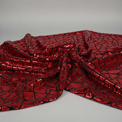 Tela Premium De Terciopelo Con Espejo Vestuario Circo (1m) Rojo Holografico