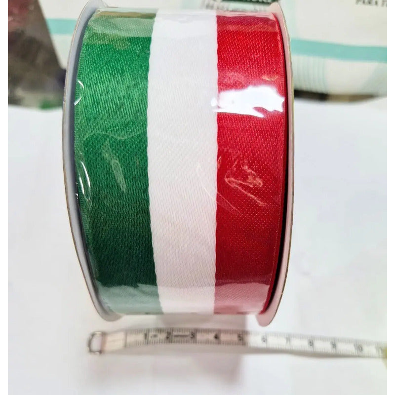 Listón Tricolor Patrio Satinado Varios Anchos (1 Rollo) Tricolor Ancho 12