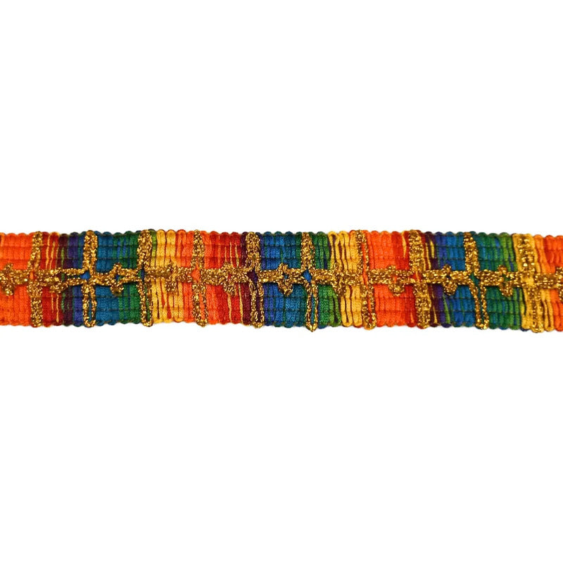 Galón bordado dorado multicolor 3 cm, rollo 15 m