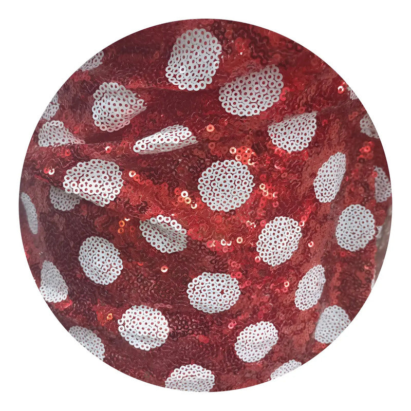 Tela Mesh Con Lentejuelas - Elegancia Y Brillo (1m) Rojo - Blanco Mesh Con Lentejuela