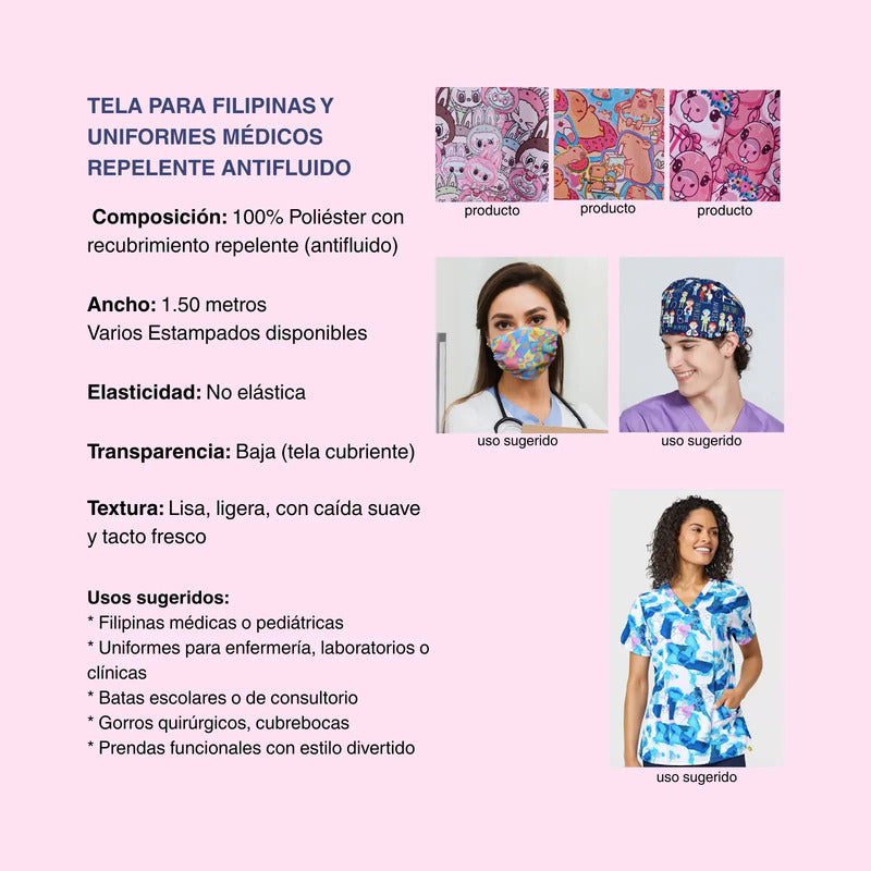 Tela Repelente Antifluido Uniformes Médicos, Filipinas (1 M) Negro Esqueleto