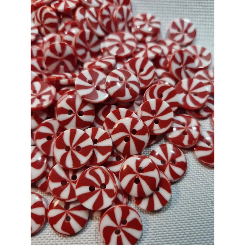 Botón Navideño Caramelo T-44 De 28mm Con 12. Pzas. Rojo/blanco Caramelo