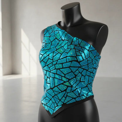 Tela Premium De Terciopelo Con Espejo Vestuario Circo (1m) Turqueza Holográfico