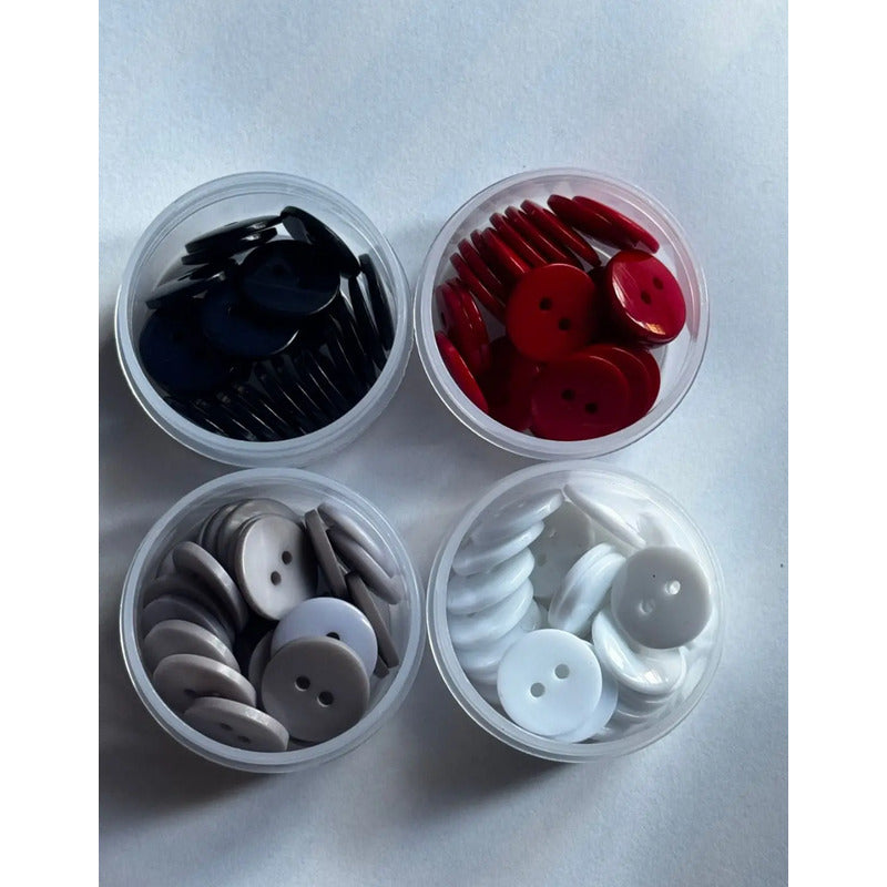 Botón Trikel 2 Hoyos Pasta De 15 Mm Kit 4 Colores. 100 Pzas.  Marino-rojo-blanco-gris Kit2