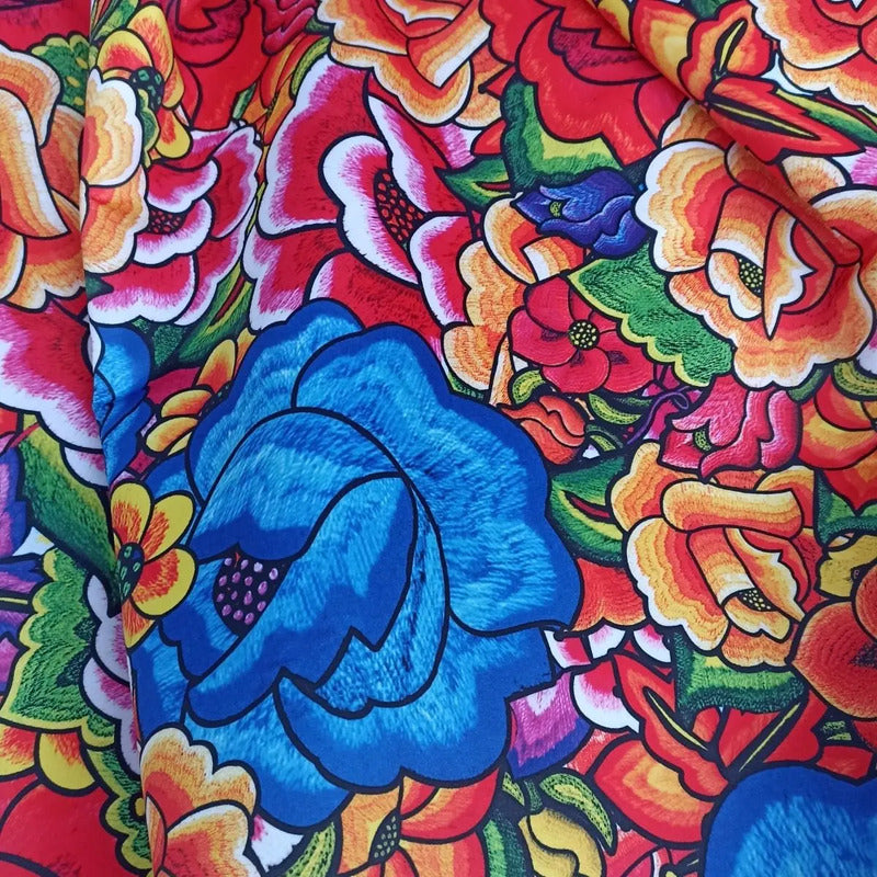 Tela Estampada México Efecto Bordado Y Mandalas (1 Metro)