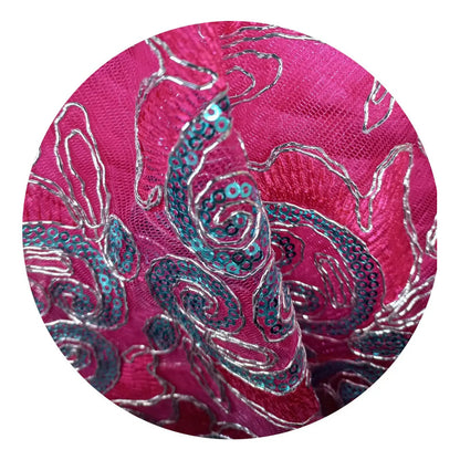 Tela Con Patrones Bordados Y Lentejuelas De Colores (1m)