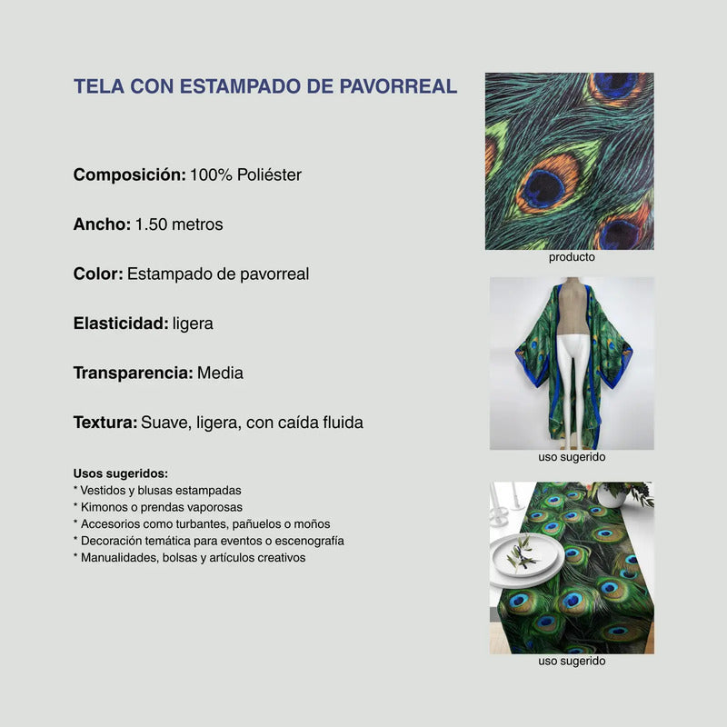 Tela Con Estampado De Pavorreal (1 Metro) Verde