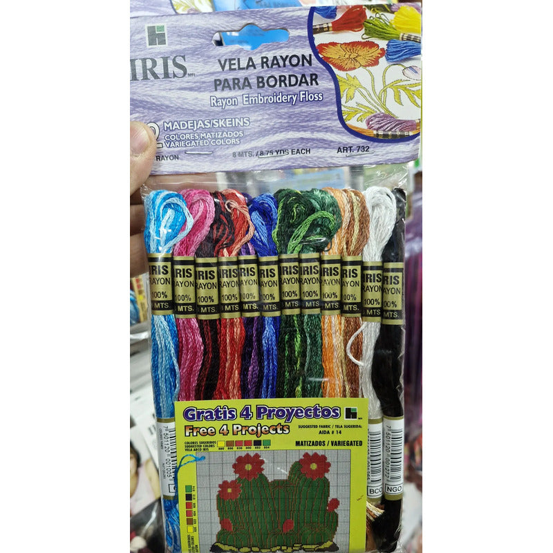 Hilo Iris Rayón Con 12 Madejas Matizadas Surtidas Multicolor