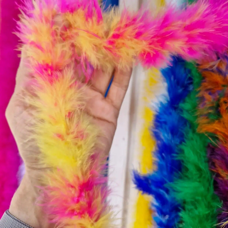 Boa Estola Marabu Trikelle - Plumas Artificiales Elegantes Rosa Con Amarillo