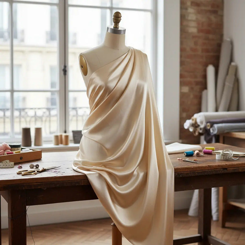 Tela  Satin Back , Para Vestido Y Pijamas( 1 Metro) Dorado Liso
