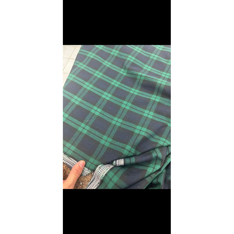Tela Escolar Conalep Verde , Para Uniforme (1 Metro) Verde/marino Cuadros