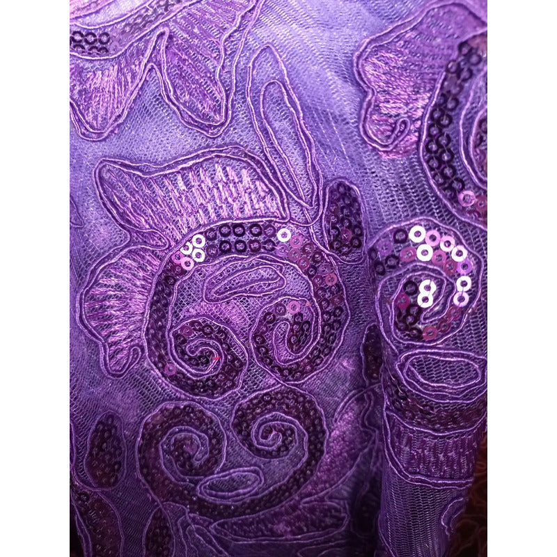 Tela Con Patrones Bordados Y Lentejuelas De Colores (1m)