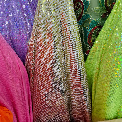 Tela Con Lentejuelas Varios Colores Vestidos De Gala (1 M) Blanco Con Dorado