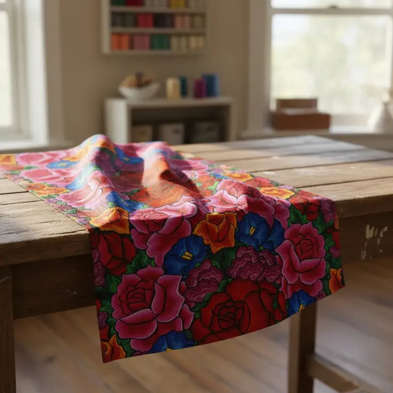 Tela Estampada Patrones México Flores Y Aves Coloridos  (1m)