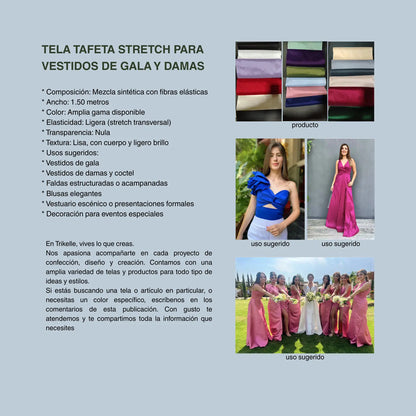 Tela Tafeta Stretch Para Vestidos De Gala Y Damas (1 Metro) Rosa