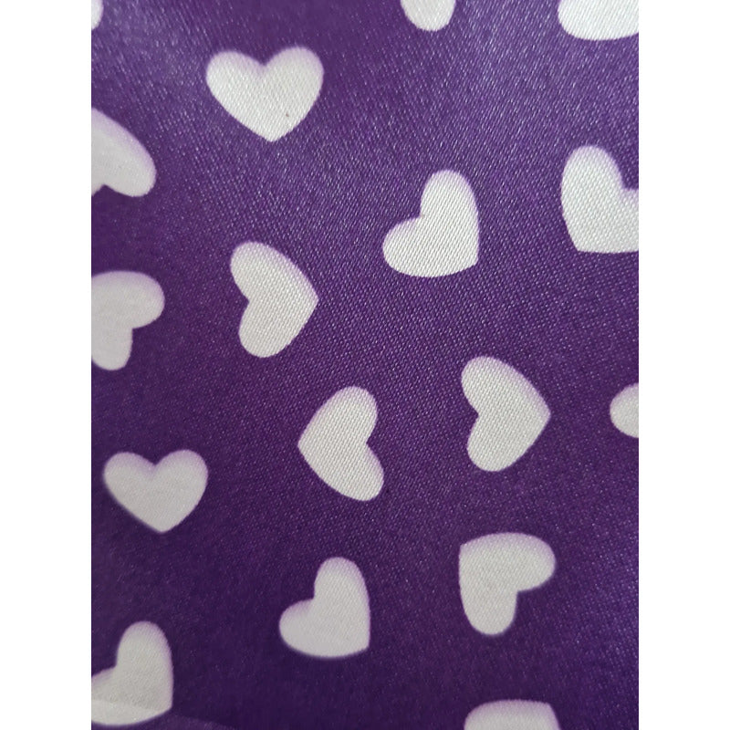 Tela Satín 14 De Febrero Corazones (1 Metro) Morado Corazones Blancos