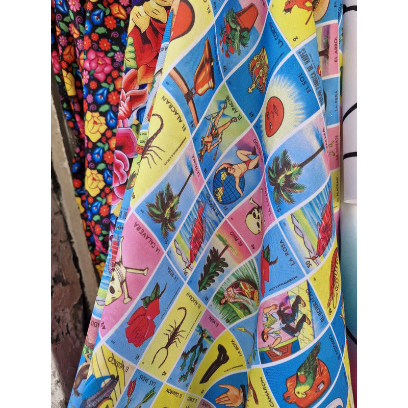 Tela Estampada De Loteria Tergal ( 1 Metro). Colores Estampado Loteria