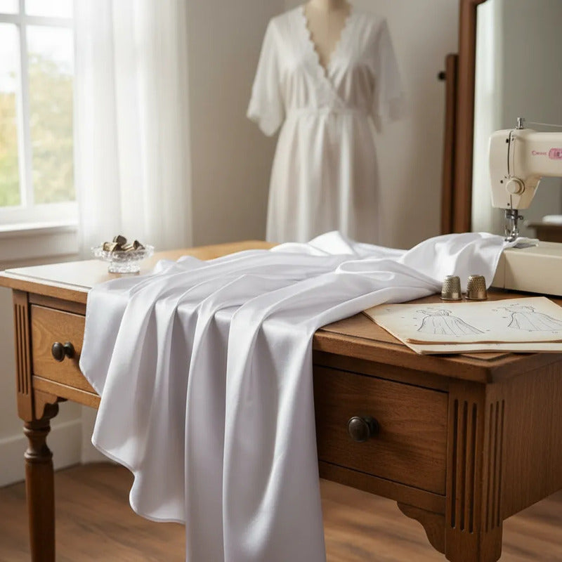 Tela  Satin Back , Para Vestido Y Pijamas( 1 Metro) Blanco Liso