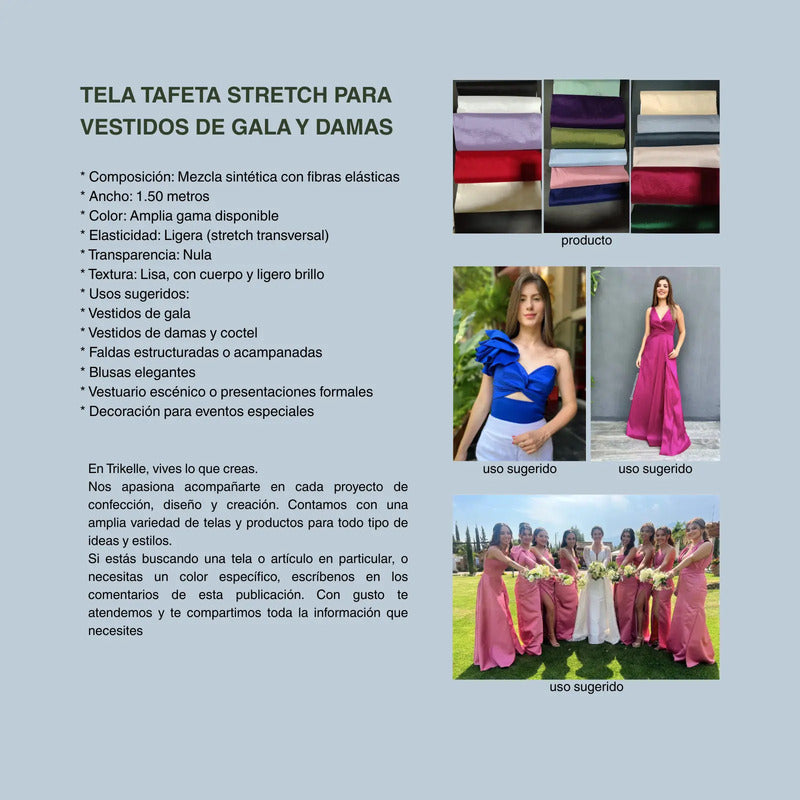 Tela Tafeta Stretch Para Vestidos De Gala Y Damas (1 Metro) Negro