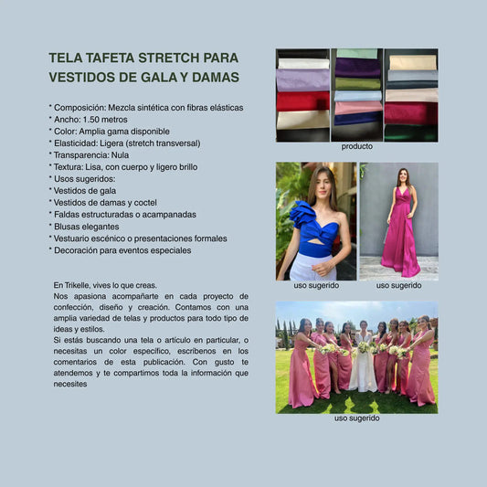 Tela Tafeta Stretch Para Vestidos De Gala Y Damas (1 Metro) Negro