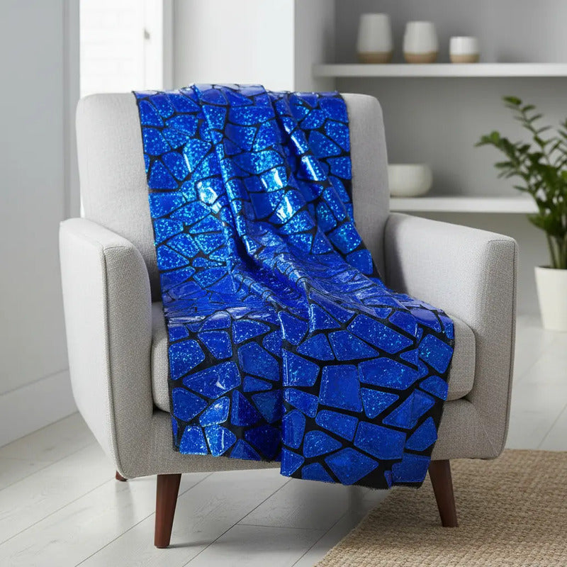 Tela Premium De Terciopelo Con Espejo Vestuario Circo (1m) Azul Holográfico