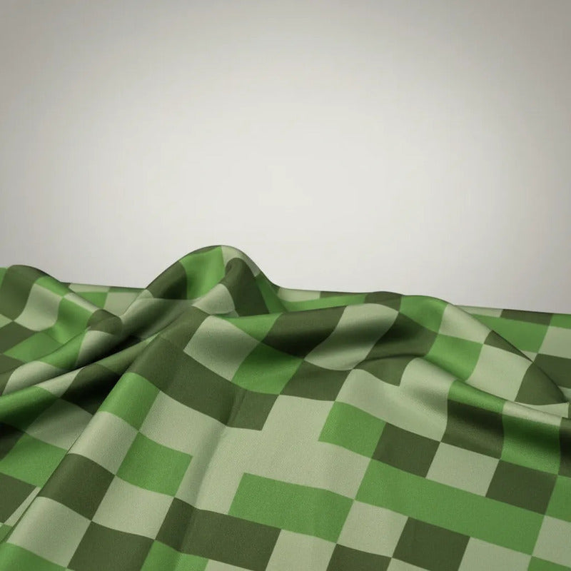 Tela Estampa Bombay  De Minecraft (1 Metro) Verde Cuadros