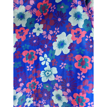 Tela Raso Estampado Flores Atlan ( 1 Metro) Azul Raso Flores