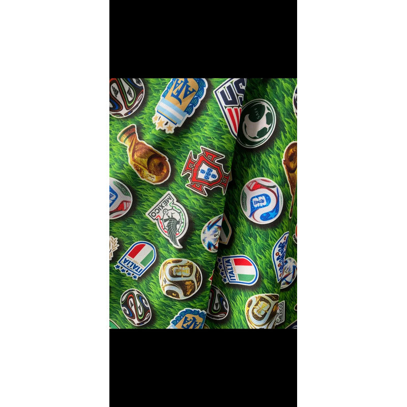 Tela Escudos Mundial Futbol Tafetán ( 1 Metro). Verde Escudos