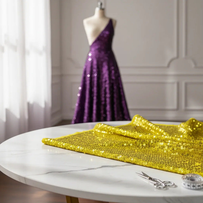 Tela Con Lentejuelas Varios Colores Vestidos De Gala (1 M) Amarillo Metálico
