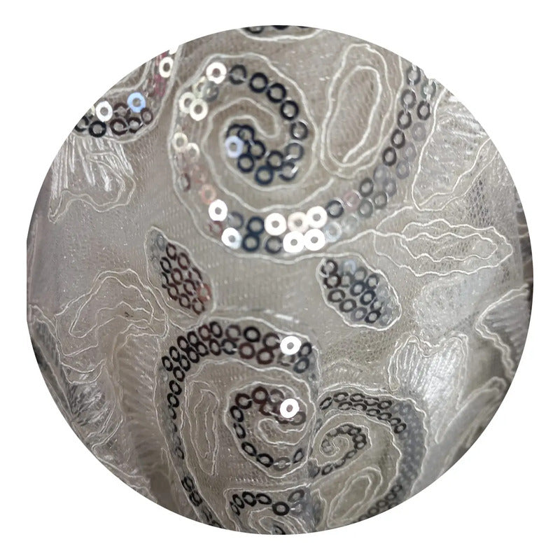 Tela Con Patrones Bordados Y Lentejuelas De Colores (1m)