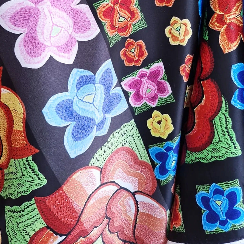 Tela Estampada Patrones Mexicanos, Bordados, Rosas (1 M)