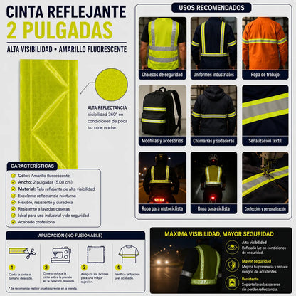 Cinta Reflejante  Alta Visibilidad 2pLG- 5mt Amarillo Neón Reflejante