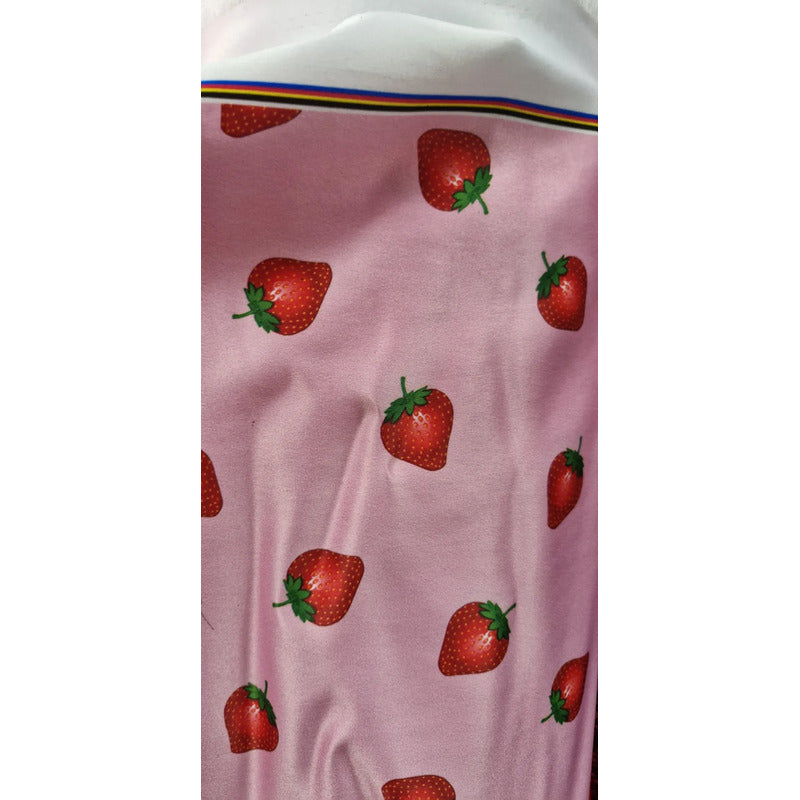 Tela Raso De Novia Fresas Color Rosa ( 1metro) Rosa Pálido Raso Fresas