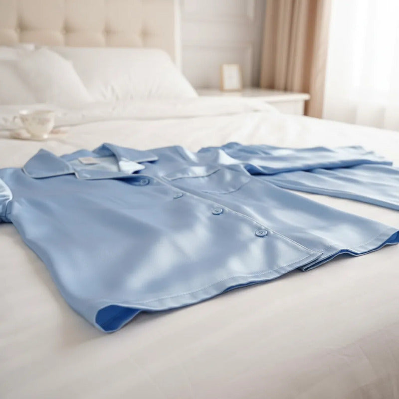 Tela  Satin Back , Para Vestido Y Pijamas( 1 Metro) Azul Claro Liso