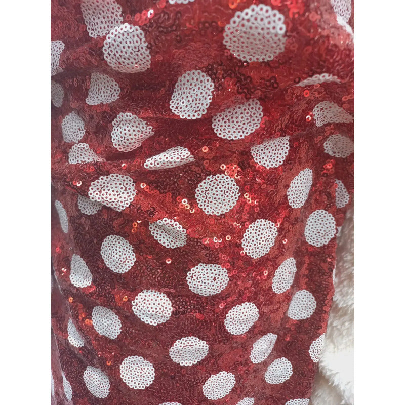 Tela Mesh Con Lentejuelas - Elegancia Y Brillo (1m) Rojo - Blanco Mesh Con Lentejuela