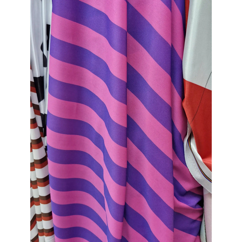 Tela Rayas Bombay De 3cm X 3cm ( 1 Metro ) Fucsia Rayas Moradas/fucsia